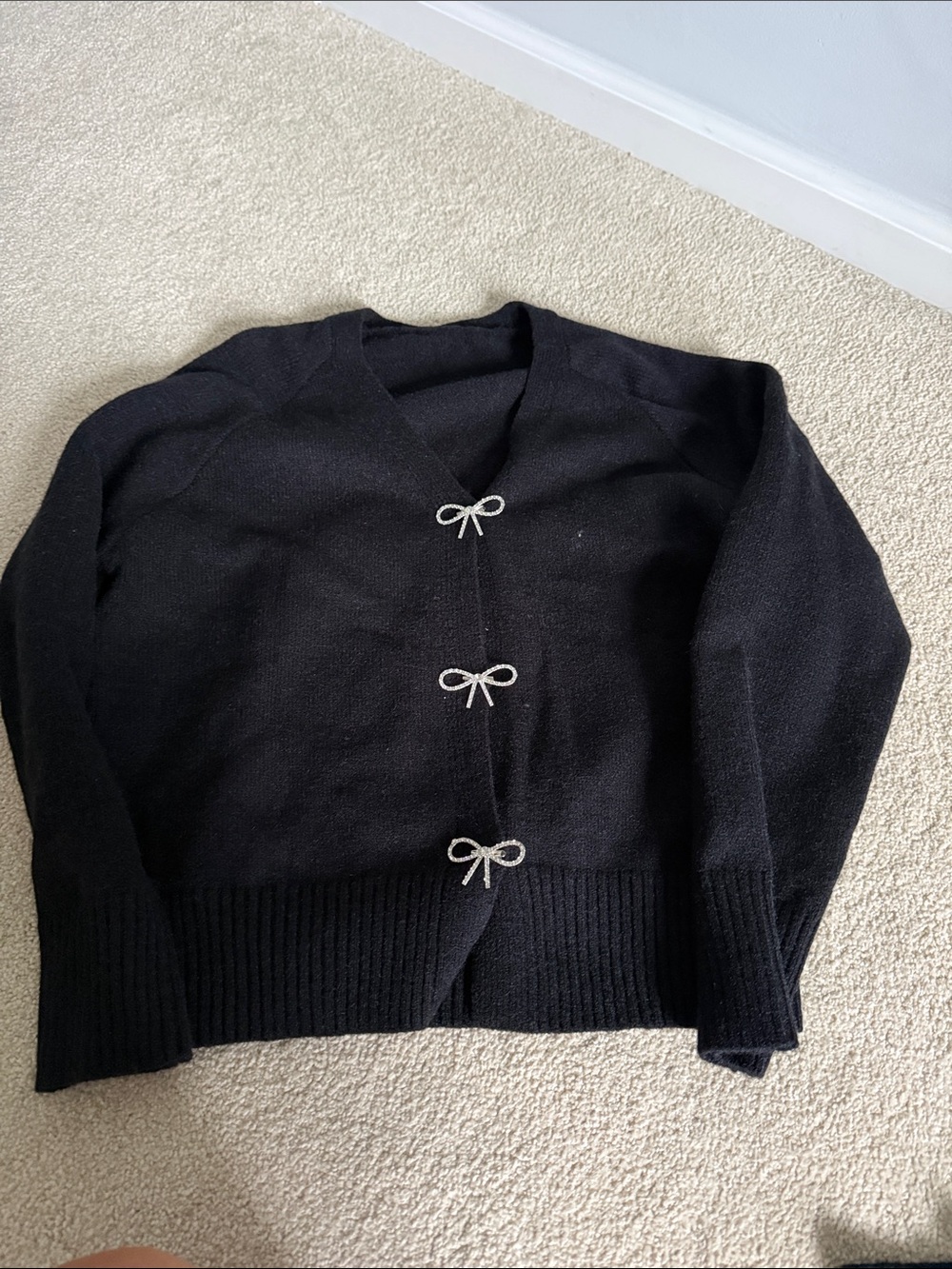 Cupshe Black Bow-Tie Front Knit Cardigan